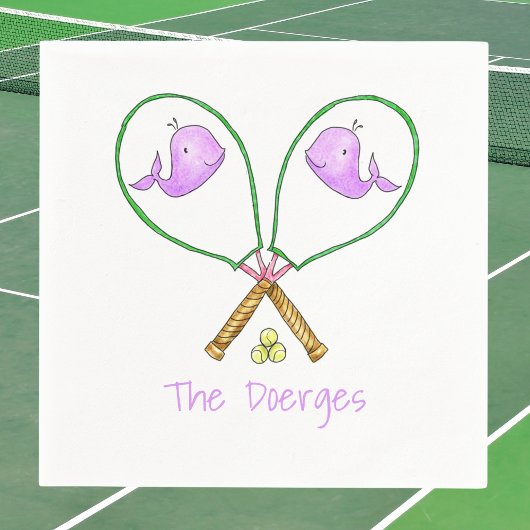 Preppy Pink Tennis Rackets mit Whale Covers Serviette