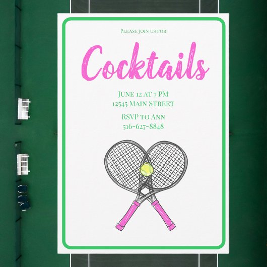 Preppy Pink Tennis Racquets Cocktail Party Einladung