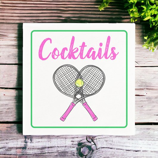 Preppy Pink Tennis Racquets Cocktail Party Serviette