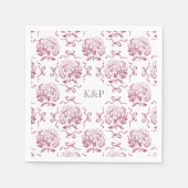 Preppy Pink Toile Hydrangea Bow mit Namen Serviette (Vorderseite)