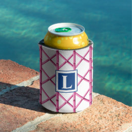 Preppy Pink Trellis Bamboo Muster Monogram Dosenkühler
