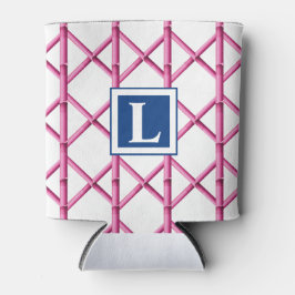Preppy Pink Trellis Bamboo Muster Monogram Dosenkühler