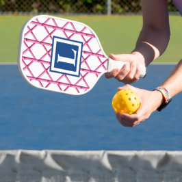 Preppy Pink Trellis Bamboo Muster Monogram Pickleball Schläger