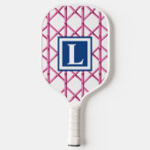 Preppy Pink Trellis Bamboo Muster Monogram Pickleball Schläger (Rückseite)