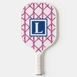 Preppy Pink Trellis Bamboo Muster Monogram Pickleball Schläger