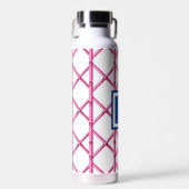 Preppy Pink Trellis Bamboo Pattern Navy Monogram Trinkflasche (Vorne)