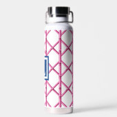 Preppy Pink Trellis Bamboo Pattern Navy Monogram Trinkflasche (Rückseite)