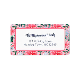 Preppy Pink Tropical Christmas Floral  Adressaufkleber
