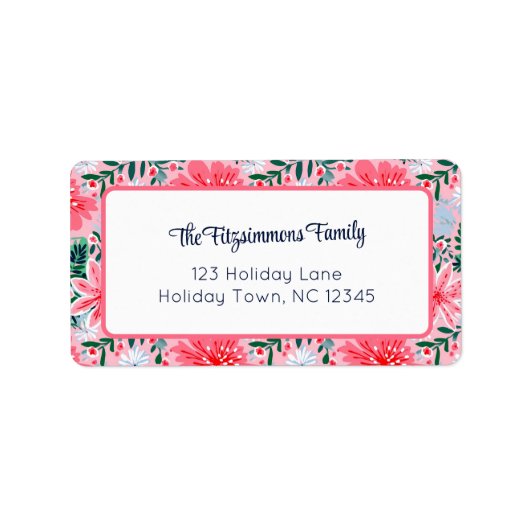 Preppy Pink Tropical Christmas Floral  Adressaufkleber (Vorne)