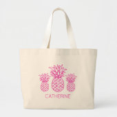 Preppy Pink Tropical Pineapse Personalisiert Jumbo Stoffbeutel (Vorne)