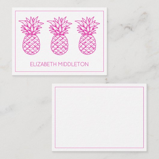 Preppy Pink Tropical Pineapse Personalisiert Mitteilungskarte (Vorne/Hinten)