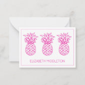 Preppy Pink Tropical Pineapse Personalisiert Mitteilungskarte (Vorderseite)