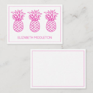 Preppy Pink Tropical Pineapse Personalisiert Mitteilungskarte