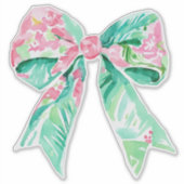 Preppy Pink und Aqua Floral Bow Aufkleber (Vorderseite)