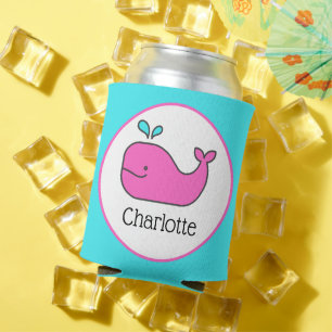 Preppy Pink und Aqua Whale Personalisiert Dosenkühler