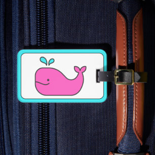 Preppy Pink und Aqua Whale Personalisiert Gepäckanhänger