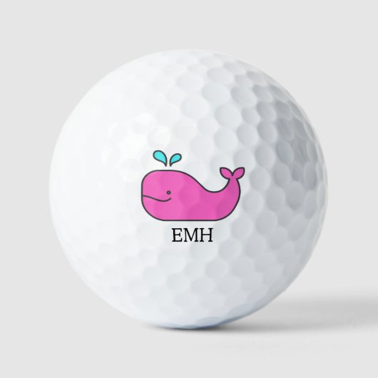 Preppy Pink und Aqua Whale Personalisiert Golfball (Vorderseite)