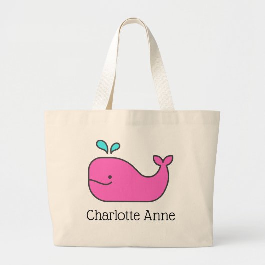 Preppy Pink und Aqua Whale Personalisiert Jumbo Stoffbeutel (Vorne)