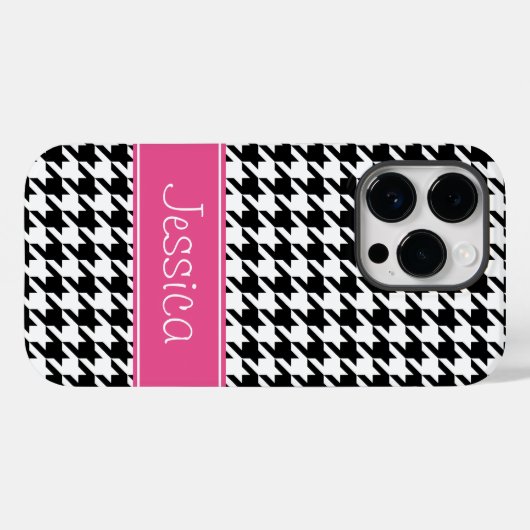 Preppy Pink und Black Hahnentrittmuster Personalis Case-Mate iPhone Hülle (Rückseite (Horizontal))