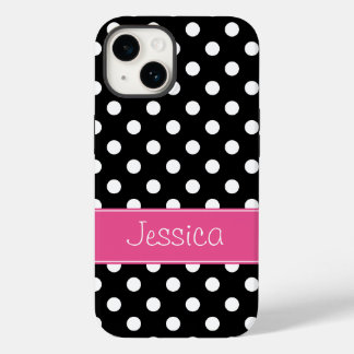 Preppy Pink und Black Polka Dots Personalisiert Case-Mate iPhone Hülle