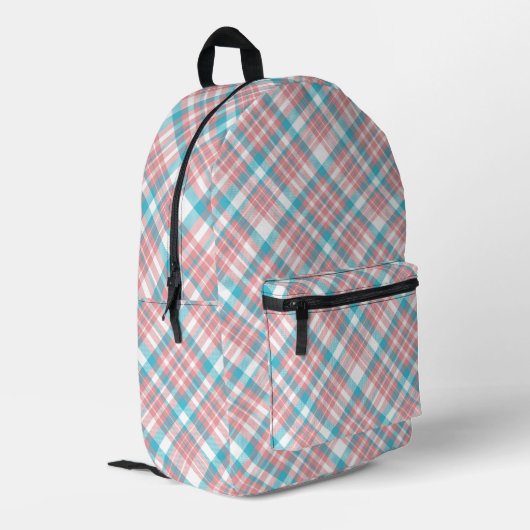 Preppy Pink und Blue Kariert Bedruckter Rucksack (Rückseitige Ecke links)