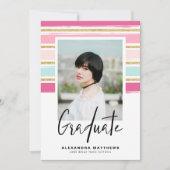 Preppy Pink und Gold Glitzer Foto Abschluss Einladung (Vorderseite)