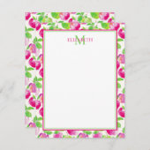 Preppy Pink und Green Apples Monogram Begleitkarte (Vorne/Hinten)