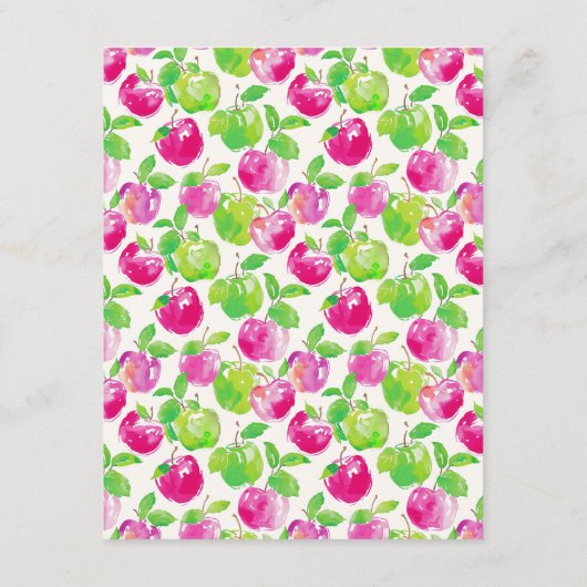 Preppy Pink und Green Apples Monogram Begleitkarte (Rückseite)