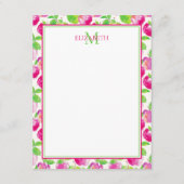 Preppy Pink und Green Apples Monogram Begleitkarte (Vorderseite)
