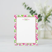 Preppy Pink und Green Apples Monogram Begleitkarte (Stehend Vorderseite)