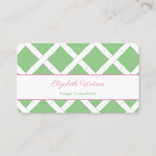 Preppy Pink und Green Bamboo Trellis Visitenkarte (Vorderseite)