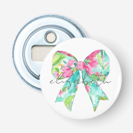 Preppy Pink und Green Bow Personalisiert Flaschenöffner