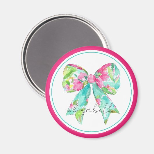 Preppy Pink und Green Bow Personalisiert Magnet (Vorderseite/Rückseite)