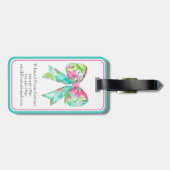 Preppy Pink und Green Bow Personalisiert Travel Gepäckanhänger (Rückseite horizontal)