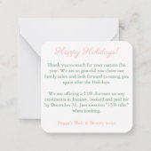 Preppy Pink und Green Business Logo Happy Holidays Mitteilungskarte (Rückseite)
