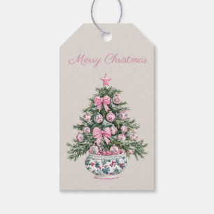 Preppy Pink und Green Chinoiserie Weihnachtsbaum Geschenkanhänger