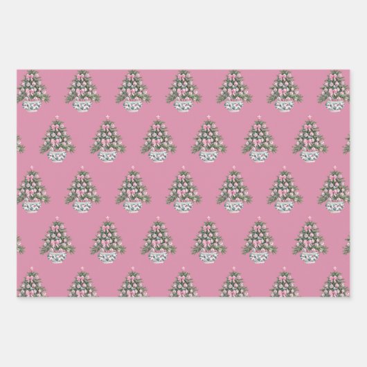 Preppy Pink und Green Chinoiserie Weihnachtsbaum Geschenkpapier Set (Vorderseite 2)