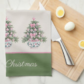 Preppy Pink und Green Chinoiserie Weihnachtsbaum Geschirrtuch (Viertel Falte)