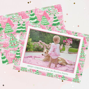 Preppy Pink und Green Christmas Trees Foto Feiertagskarte