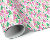 Preppy Pink und Green Christmas Trees Geschenkpapier (Rolleneckpunkt)