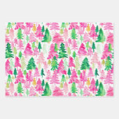 Preppy Pink und Green Christmas Trees Geschenkpapier Set (Vorderseite)
