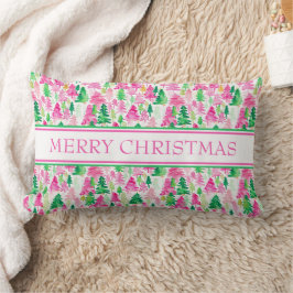 Preppy Pink und Green Christmas Trees Lendenkissen