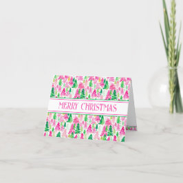 Preppy Pink und Green Christmas Trees Personalisie Feiertagskarte