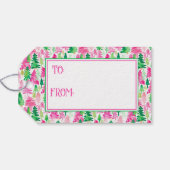 Preppy Pink und Green Christmas Trees Personalisie Geschenkanhänger (Rückseite Horizontal)