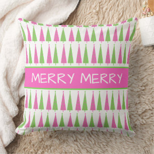 Preppy Pink und Green Christmas Trees Personalisie Kissen