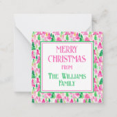Preppy Pink und Green Christmas Trees Personalisie Mitteilungskarte (Vorderseite)