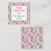 Preppy Pink und Green Christmas Trees Personalisie Mitteilungskarte (Vorne/Hinten)