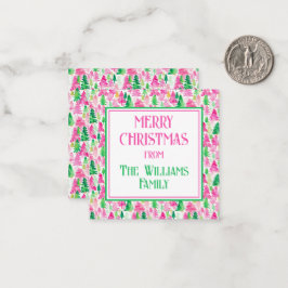 Preppy Pink und Green Christmas Trees Personalisie Mitteilungskarte