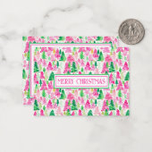 Preppy Pink und Green Christmas Trees Personalisie Mitteilungskarte (Vorderseite/Rückseite Beispiel)