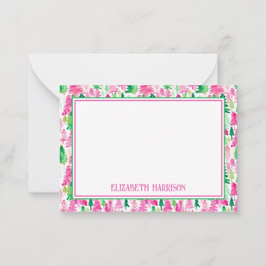 Preppy Pink und Green Christmas Trees Personalisie Mitteilungskarte (Rückseite)